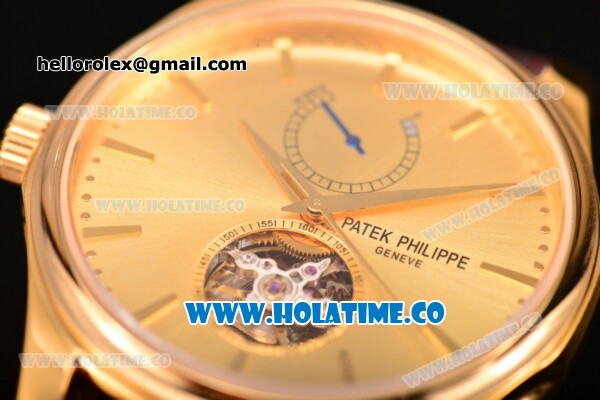 Patek Philippe Calatrava Tourbillon Swiss ETA 2824 Automatic Yellow Gold Case with Stick Markers and Gold Dial - Click Image to Close
